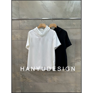 100%醋酸极简风堆堆领短袖 26早春新款 T恤女 韩钰DESIGN