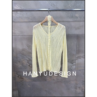 亚麻系带极简风V领镂空针织开衫 26早春新款 女 韩钰DESIGN