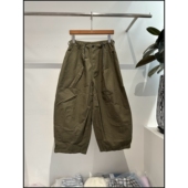 中性休闲风纯棉军绿色阔腿裤 26早春新款 女 韩钰DESIGN