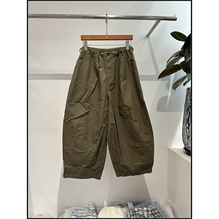 中性休闲风纯棉军绿色阔腿裤 26早春新款 女 韩钰DESIGN