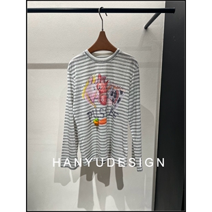 休闲卡通小马印花条纹长袖 26早春新款 T恤女 韩钰DESIGN