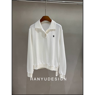 简约宽松白色翻领休闲卫衣女 26早春新款 韩钰DESIGN
