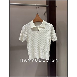 针织衫 极简风翻领麻花纹短袖 26早春新款 女 韩钰DESIGN