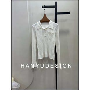 坑条纯棉麻花polo领针织衫 26早春新款 女 韩钰DESIGN