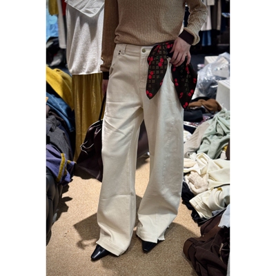 韩钰DESIGN洋气米白直筒阔腿裤
