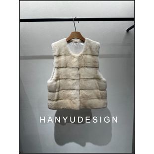 【韩钰DESIGN】 精致横排紫标鹅绒内胆水貂毛皮马甲皮草