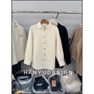 简约风翻领毛呢外套女中长款 韩式 宽松廓形大衣 韩钰DESIGN