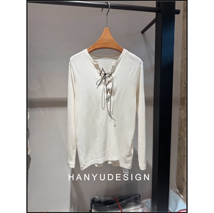 100%羊毛极简风白色长袖 26早春新款 T恤女 韩钰DESIGN