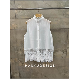 白色立领蕾丝拼接无袖 新中式 26早春新款 衬衫 韩钰DESIGN
