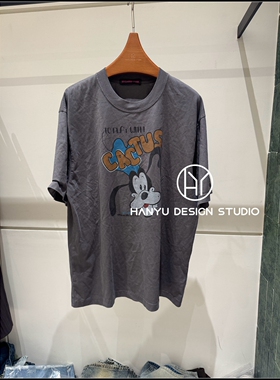 【韩钰DESIGN】26夏季新款 灰色纯棉韩式卡通风短袖T恤女