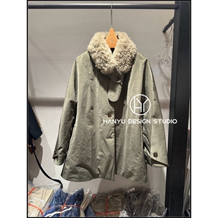 【韩钰DESIGN】26冬季新款 毛领翻领羽绒服军绿色保暖鹅绒外套女