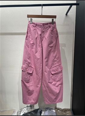 【韩钰DESIGN】26夏季新款 粉色高腰多口袋工装休闲裤女
