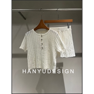 休闲风白色镂空针织套装 韩式 26早春新款 女 韩钰DESIGN