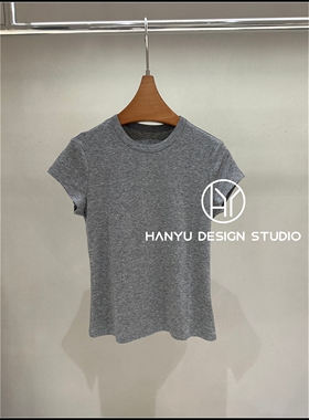 【韩钰DESIGN】26夏季新款 灰色修身简约圆领短袖T恤女