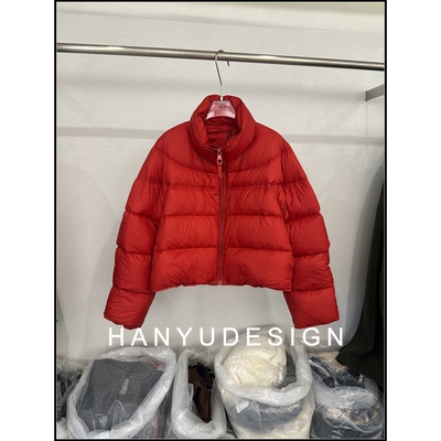 洋气大红色立领短款羽绒服