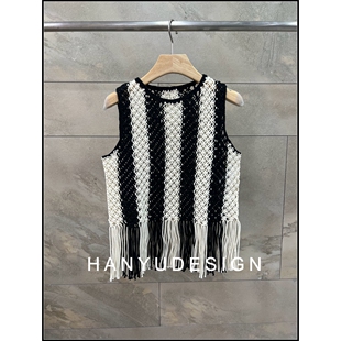 复古编织风条纹流苏边无袖 26早春新款 背心女 韩钰DESIGN