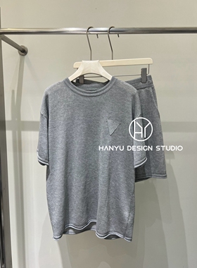 【韩钰DESIGN】26夏季新款 灰色简约慵懒风短袖T恤套装女