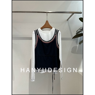 亚麻套头真俩件刺绣背心T恤 26早春新款 韩钰DESIGN