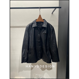 绵羊皮复古风翻领皮衣外套女 26早春新款 韩钰DESIGN