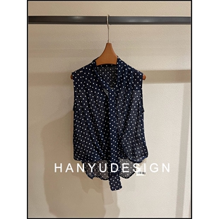 飘带衬衫 藏青色波点风无袖 26早春新款 女 韩钰DESIGN