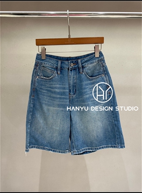 【韩钰DESIGN】26夏季新款 设计感黄色挂件高腰牛仔短裤女