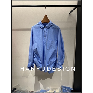 翻领百搭极简风蓝色条纹衬衫 26早春新款 女 韩钰DESIGN