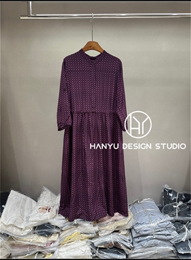 【韩钰DESIGN】26夏季新款 桑蚕丝淑女风紫色波点连衣裙女