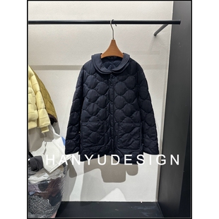 羊毛蚕丝面料菱格纹连帽90白鹅绒服羽绒服女 韩钰DESIGN