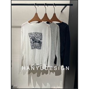 亚麻慵懒风休闲长袖 26早春新款 印花T恤女 韩钰DESIGN