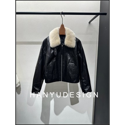 【韩钰DESIGN】 鹅绒皮衣纯色简约高级感轻奢保暖拉链女