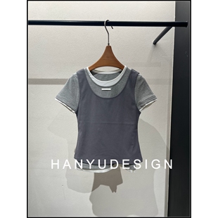 假两件设计感拼色短袖 26早春新款 T恤女 韩钰DESIGN