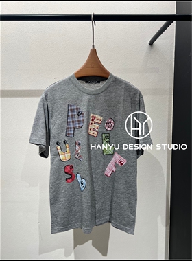 【韩钰DESIGN】26夏季新款 灰色时尚字母印花短袖T恤女
