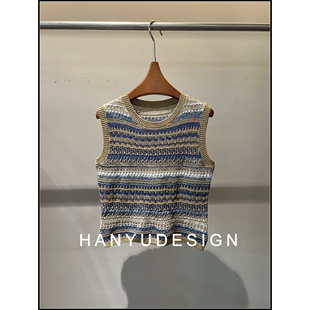 绵羊毛复古条纹肌理感针织无袖 26早春新款 背心女 韩钰DESIGN