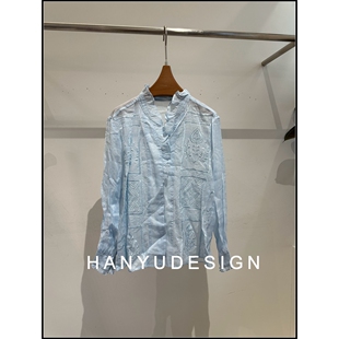 100%苎麻蓝色小清新立领衬衫 26早春新款 女 韩钰DESIGN