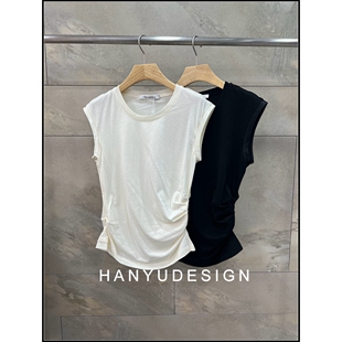 百搭无袖 亚麻圆领修身 26早春新款 T恤女 韩钰DESIGN