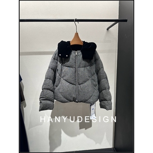 100%绵羊毛洋气花纱连帽90白鹅绒羽绒服外套女 韩钰DESIGN