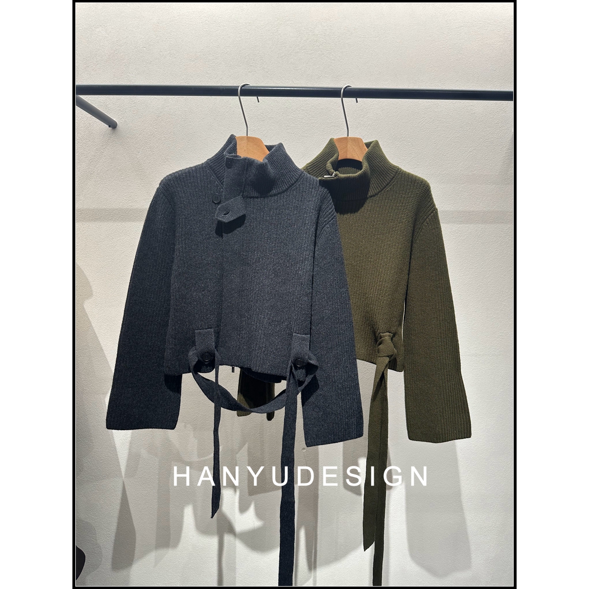 韩钰DESIGN羊毛系带收腰针织开衫