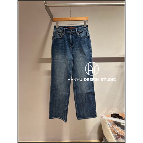 【韩钰DESIGN】26秋季新款 蓝色复古高腰直筒牛仔裤女