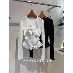 设计感蝴蝶结长袖 韩版 26早春新款 T恤女 韩钰DESIGN