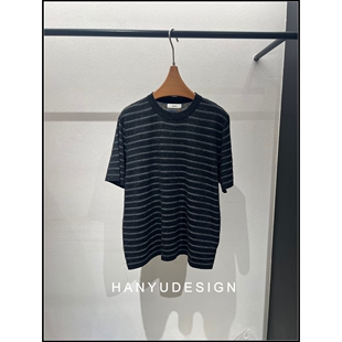 短袖 绵羊毛休闲条纹针织衫 26早春新款 T恤 韩钰DESIGN