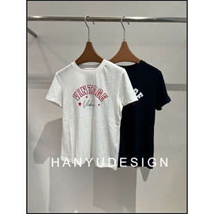 复古字母印花短袖 美式 26早春新款 T恤女 韩钰DESIGN