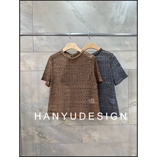 针织衫 复古编织风镂空钩花短袖 26早春新款 女 韩钰DESIGN