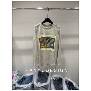 百搭印花长袖 高级经典 韩钰DESIGN T恤女 现货25早秋新