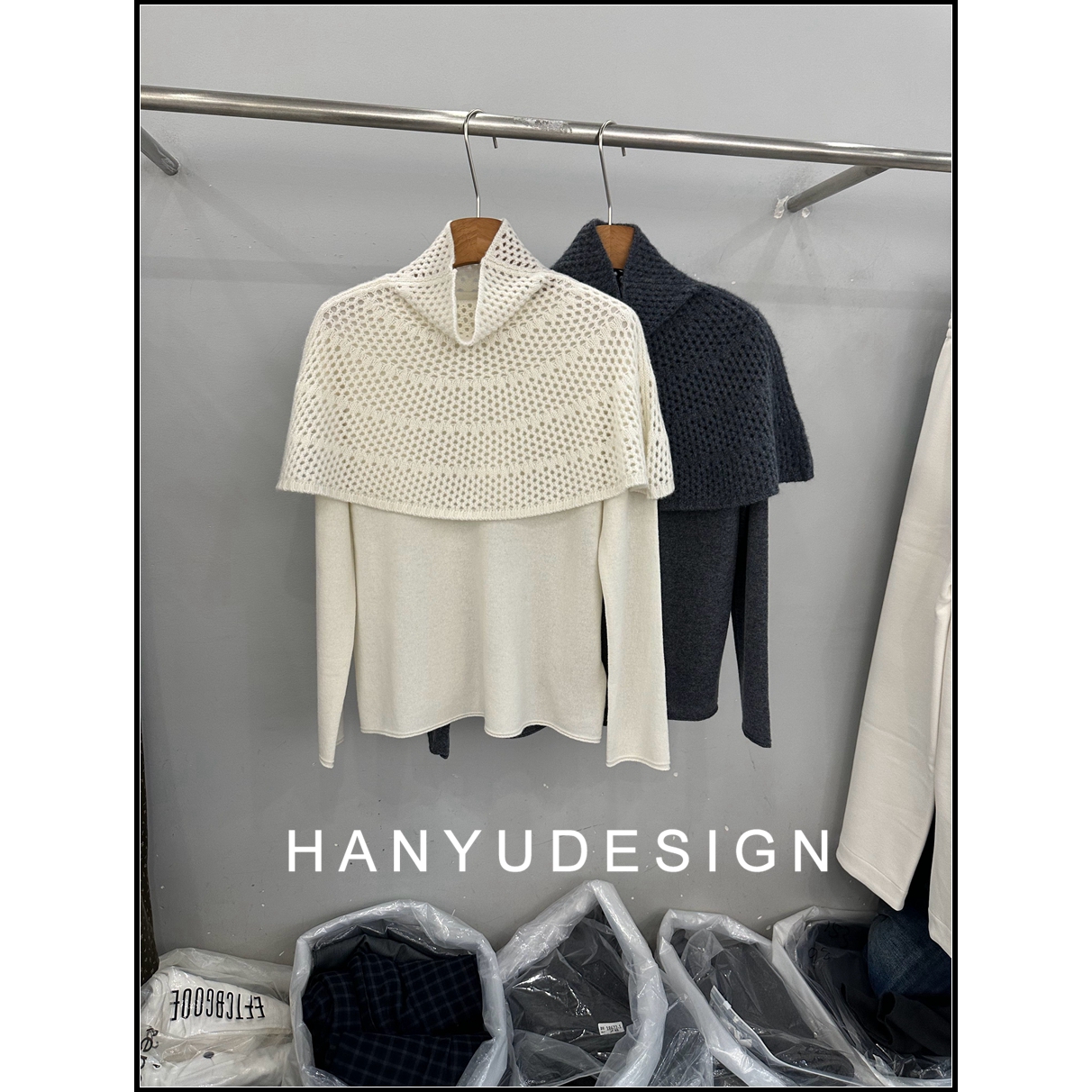 韩钰DESIGN镂空披肩叠穿针织衫