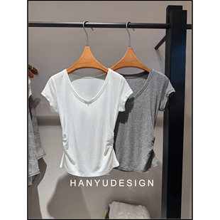 羊毛极简风百搭V领短袖 26早春新款 T恤女 韩钰DESIGN