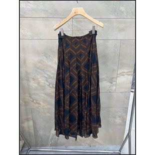 棕色复古印花A字摆中长半身裙女 26早春新款 韩钰DESIGN