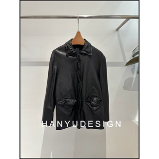 黑色亮面复古翻领羊皮皮衣女 26早春新款 韩钰DESIGN