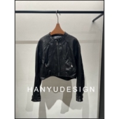 绵羊皮复古机车风黑色皮衣女 26早春新款 韩钰DESIGN