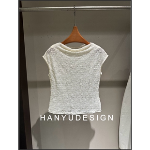 韩钰DESIGN 针织衫 26早春新款 蕾丝温柔风白色短袖 女 法式