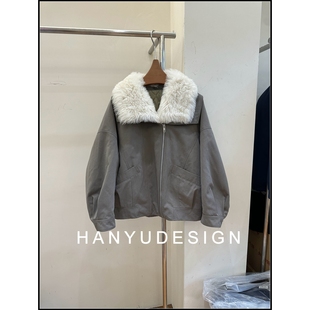 90鹅绒服羽绒服派克外套女 简约毛领短款 韩钰DESIGN